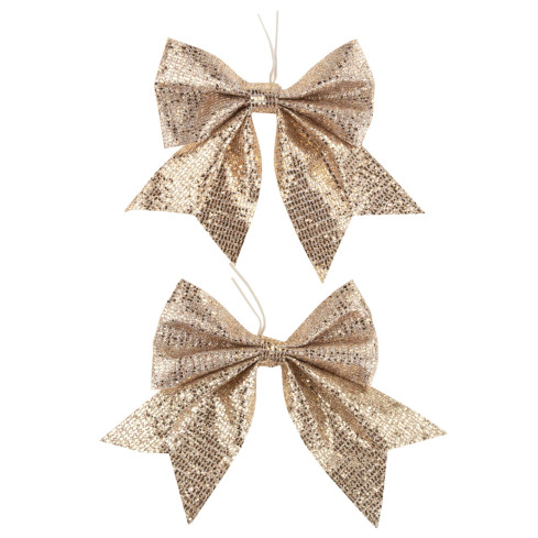 TG57434 Goldfarbene Schleife, 2 Stück, Christbaumschmuck, Dekoration