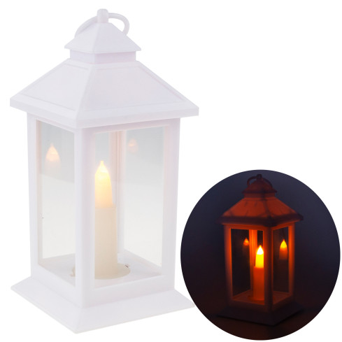 Led-Laterne, weiß, batteriebetrieben, warmes Licht, imitiert eine Flamme, mit Griff, Höhe 17cm