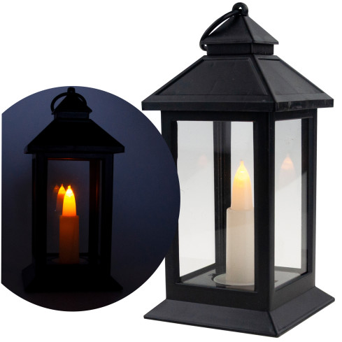 Led-Laterne, schwarz, batteriebetrieben, warmes Licht, imitiert Flamme, mit Griff, Höhe 17cm