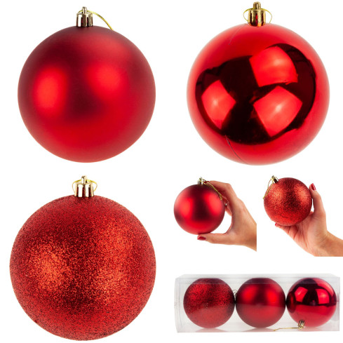 TG63128-3 rote Weihnachtskugeln für den Weihnachtsbaum, 10 cm, 3er-Set, bruchsichere Weihnachtskugeln