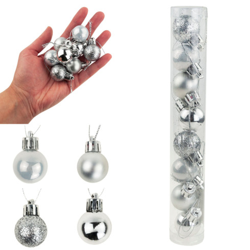 TG63160-1 Silberne Christbaumkugeln für den Weihnachtsbaum, 8 Stück, 2 cm, bruchsicher, Set