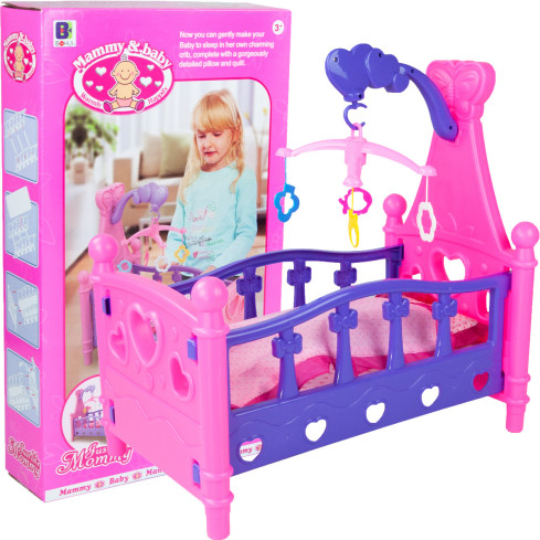 TG64204 Puppenbett mit Karussell, Bettdecke und Kissen, groß, rosa
