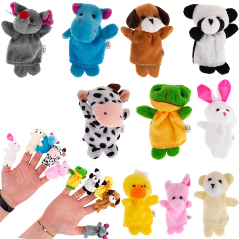 TG64638 Plüsch-Fingerpuppen, 10 Stück, Zootiere, Fingerpuppen-Set