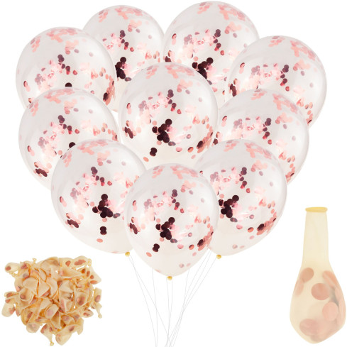 TG66226-2 KONFETTI BALLONS 100 TRANSPARENT KONFETTI ROSE ROSA GEBURTSTAG HOCHZEIT