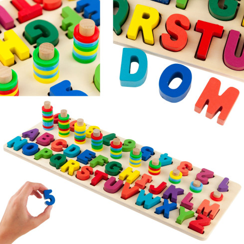 TG67011 Holzpuzzle, Montessori-Sortierspiel, Alphabet und Zahlen, zum Lernen