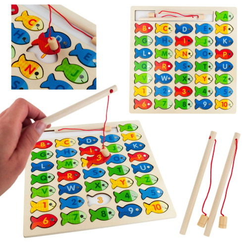 TG67024 – Spiel zum Fischen, Holzfische, Lernpuzzle, Alphabet, Buchstabenpuzzle