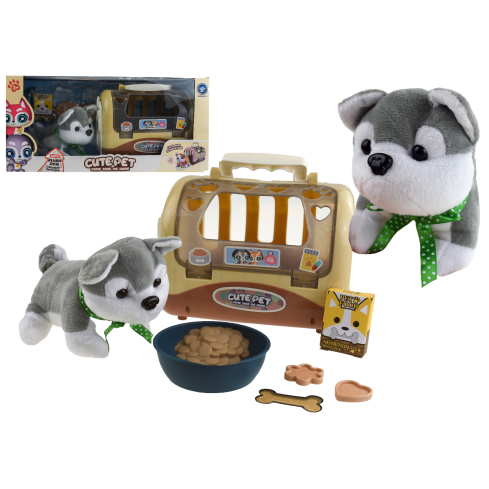TG67294 Hundespielzeug: Welpe in Transportbox, inklusive Zubehör (Nahrungsschüssel, Bürste)