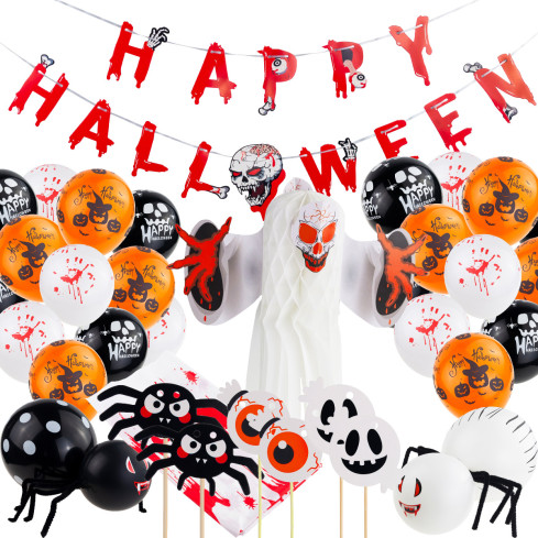 TG70155 HALLOWEEN DEKORATIVES SET GARLANDE LUFTBALLONS TISCHDECKE