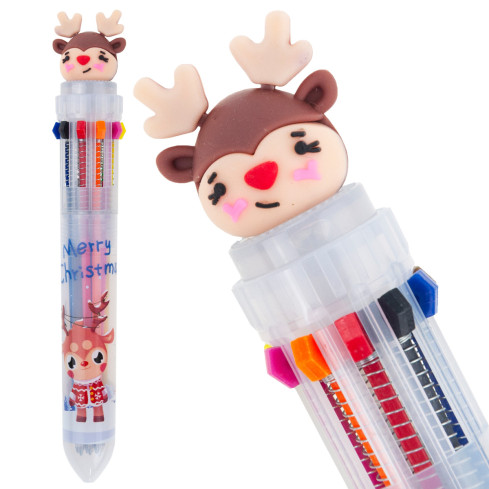 TG70497 Weihnachtskugelschreiber mit Rentier- und Weihnachtsmann-Motiv, Geschenk zum Nikolaustag, mehrfarbig, 10-in-1
