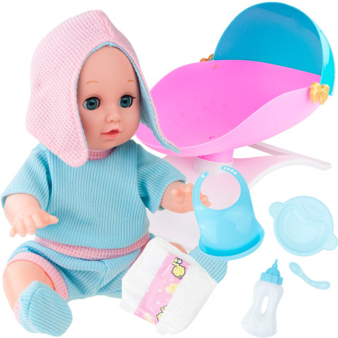 TG71071 Babypuppe, Wiege, Puppenbett, Puppen-Set, Zubehör, Geräusche, Weinen