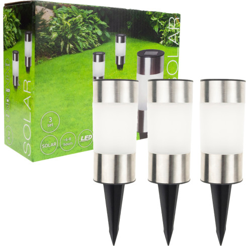 TG71391 GARTEN LAMPE 3PCS /KPL LED SOLAR INOX BODEN ANGETRIEBEN POL SOLAR