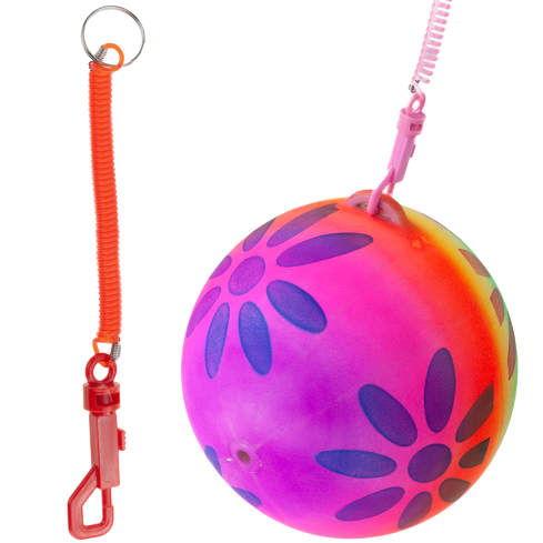 TG71991 – bunter, aufblasbarer Gummiball mit Feder, weich, an einer Schnur, zum Training