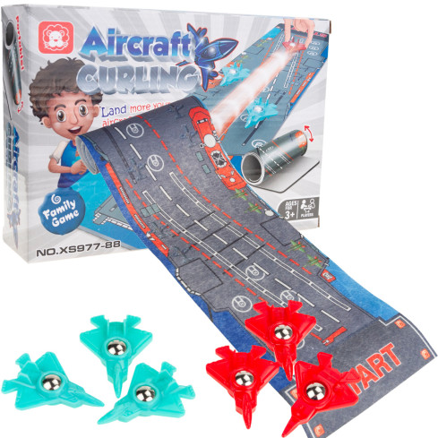 TG72958 FAMILIE ARCADE-SPIEL MINI CURLING MATTE + 6 FLUGZEUGE RENNEN