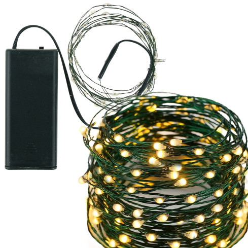 TG73524-2 Weihnachtsbaumlichterkette mit 40 LEDs, warmes Licht, batteriebetrieben, an einem grünen Draht