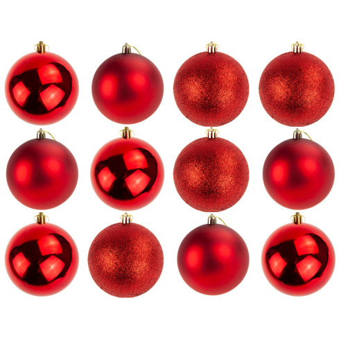 TG74324-4 KUNSTSTOFFKUGELN SET 12PCS/KPL ROT WEIHNACHTSBAUMSCHMUCK
