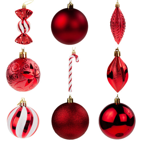 TG74340-4 Großes Set Weihnachtskugeln, rote Christbaumschmuckkugeln
