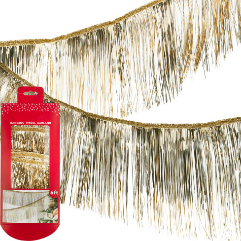 TG75823-2 Partygirlande „Engelshaar“, Lametta für den Weihnachtsbaum, goldene Fäden