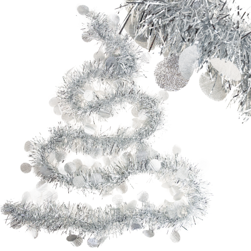 Tg76142-1 Weihnachtsbaumkette String Weihnachtsgirlande Silber mit Ornamenten