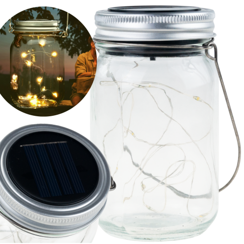 TG77618 LED-Gartenlampe, Solar-Hängelaterne, Glasgefäß, Draht 10 led warmweiß
