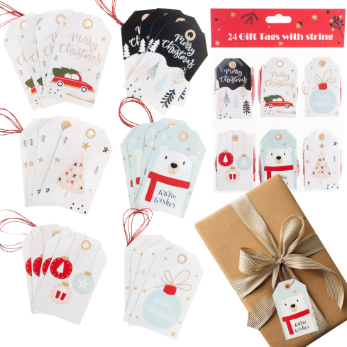 Geschenkanhänger, Geschenkanhänger aus Papier, weihnachtliche Motive, verschiedene Designs, 24 Stück