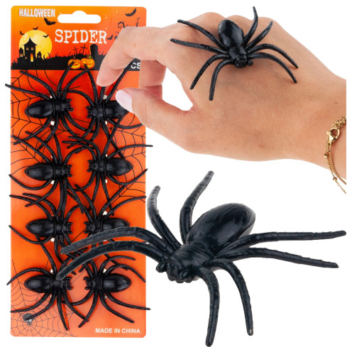 Künstliche Spinnen, schwarz, Halloween-Dekoration, schwarze Tarantel, 8er-Set, 8 cm