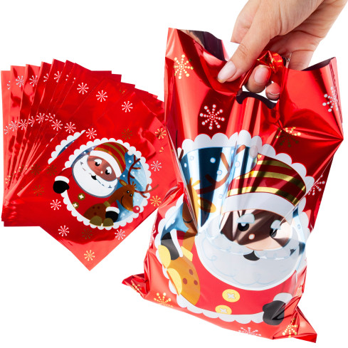Geschenkbeutel, Geschenktüten, Plastiktüten, Nikolaus- und Weihnachtsartikel, 10er-Set.