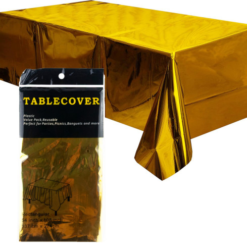 Weihnachtstischdecke, aus Folie, goldfarben, glänzend, Tischdekoration, 137 × 274 cm