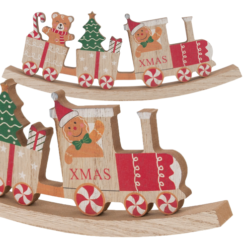 TG80165 Weihnachtszug aus Holz – farbenfrohe Weihnachtsdekoration, 23 cm