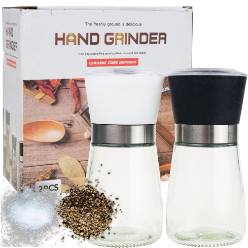 TG80298 PFEFFER UND SALZ GEWÜRZMÜHLE MIT KONTROLLGLAS 2PC/KPL MÜHLE SET