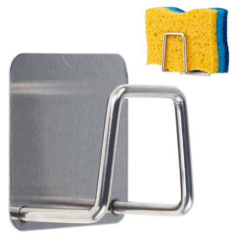 Aufbewahrungshalter für Küchenschwamm, Wandhalterung für die Spüle, Aufhänger, silberfarben, mit Klebeband