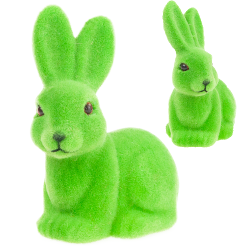 TG80588-14 Beflockter grüner Osterhase mit Satinschleife