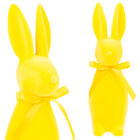 TG80590-3 Geflockter gelber Osterhase mit Satinschleife