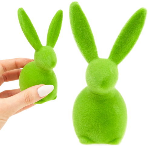 TG80591-14 Beflockter grüner Osterhase mit Satinschleife
