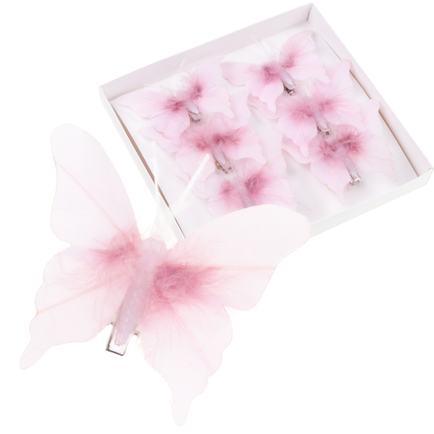 Schmetterlinge mit Clip, Dekoration für Gardinen und Vorhänge, frühlingshaft, pastellrosa, 6 Stück