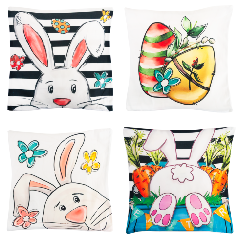 TG81308-KPL EASTER VELOUR KISSENBEZÜGE 45X45 CM 4 STÜCK DEKORATIVE HASEN