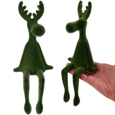 TG83729-8 – Flockiertes sitzendes Rentier als Weihnachtsdekoration
