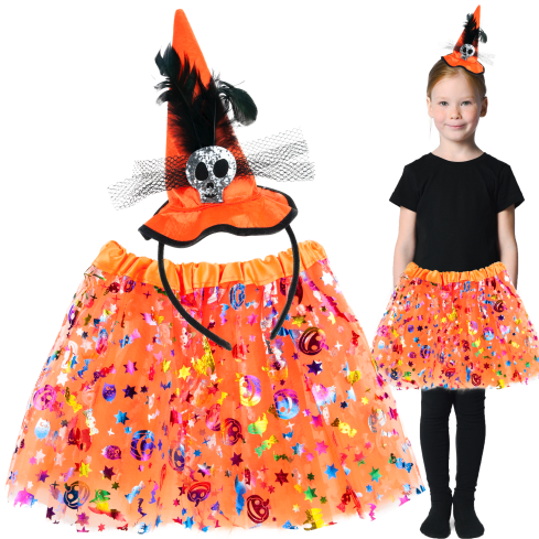TG83794: Tüllrock für Halloween + Haarband / Fascinator