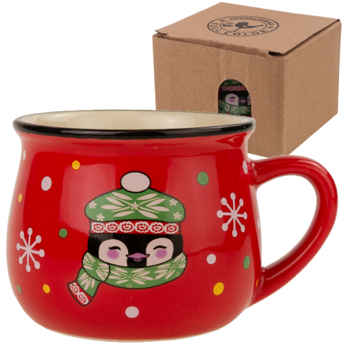 TG84249 Rote Weihnachts-Tasse mit Pinguin-Motiv