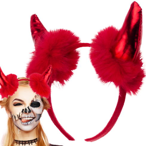 TG84488 Halloween-Horn-Stirnband mit Fellbesatz, rot