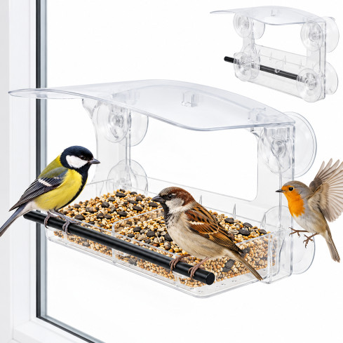 TG84725 Vogelhäuschen für das Fenster mit Saugnäpfen, transparent – Vogelhäuschen mit Dach