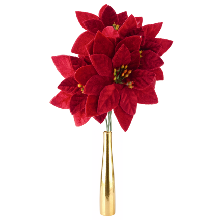 CV37274  Weihnachtssterne (Poinsettien) auf Stielen, 4 Stück – Weihnachtsdekorationen aus Velours