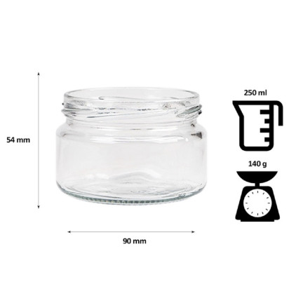Glasgefäß 250 ml, Einmachgläser für Eingemachtes, Honig, Marmelade und Konfitüre, Durchmesser 82 mm