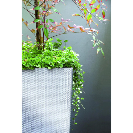 DRTS170-S449 RATTAN OUTDOOR BLUMENTOPF WEISS MIT EINSATZ TOPF HOHE ABDECKUNG