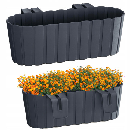DDECZ400-S433 BLUMENTOPF BALKON OVAL BLUMENKASTEN FÜR BRÜSTUNGSHAKEN ANTHRAZIT
