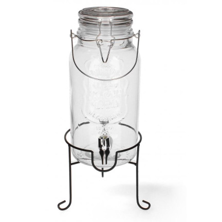 Glaskanne mit Ausgießer auf Untersetzer, für Getränke, für Saft, Limonade, aus Glas, 4 l