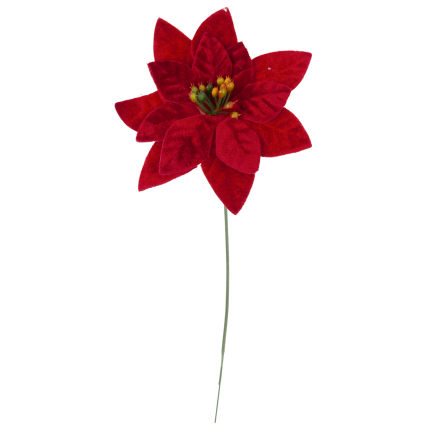 CV37274  Weihnachtssterne (Poinsettien) auf Stielen, 4 Stück – Weihnachtsdekorationen aus Velours