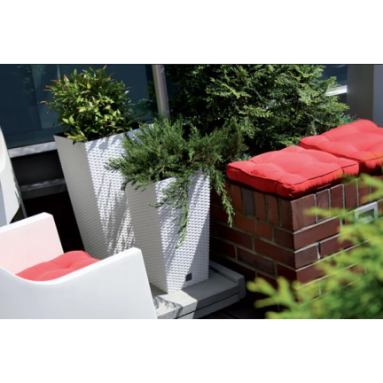 DRTS170-S449 RATTAN OUTDOOR BLUMENTOPF WEISS MIT EINSATZ TOPF HOHE ABDECKUNG