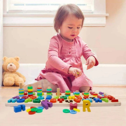 TG67011 Holzpuzzle, Montessori-Sortierspiel, Alphabet und Zahlen, zum Lernen