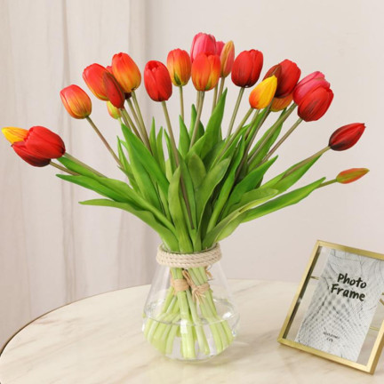 CV17690-7 LUX FARBIGE SILIKON TULPE STRÄUSSE 3ST LUX ROTE TULPEN LEBEN