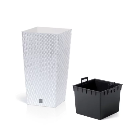 DRTS170-S449 RATTAN OUTDOOR BLUMENTOPF WEISS MIT EINSATZ TOPF HOHE ABDECKUNG